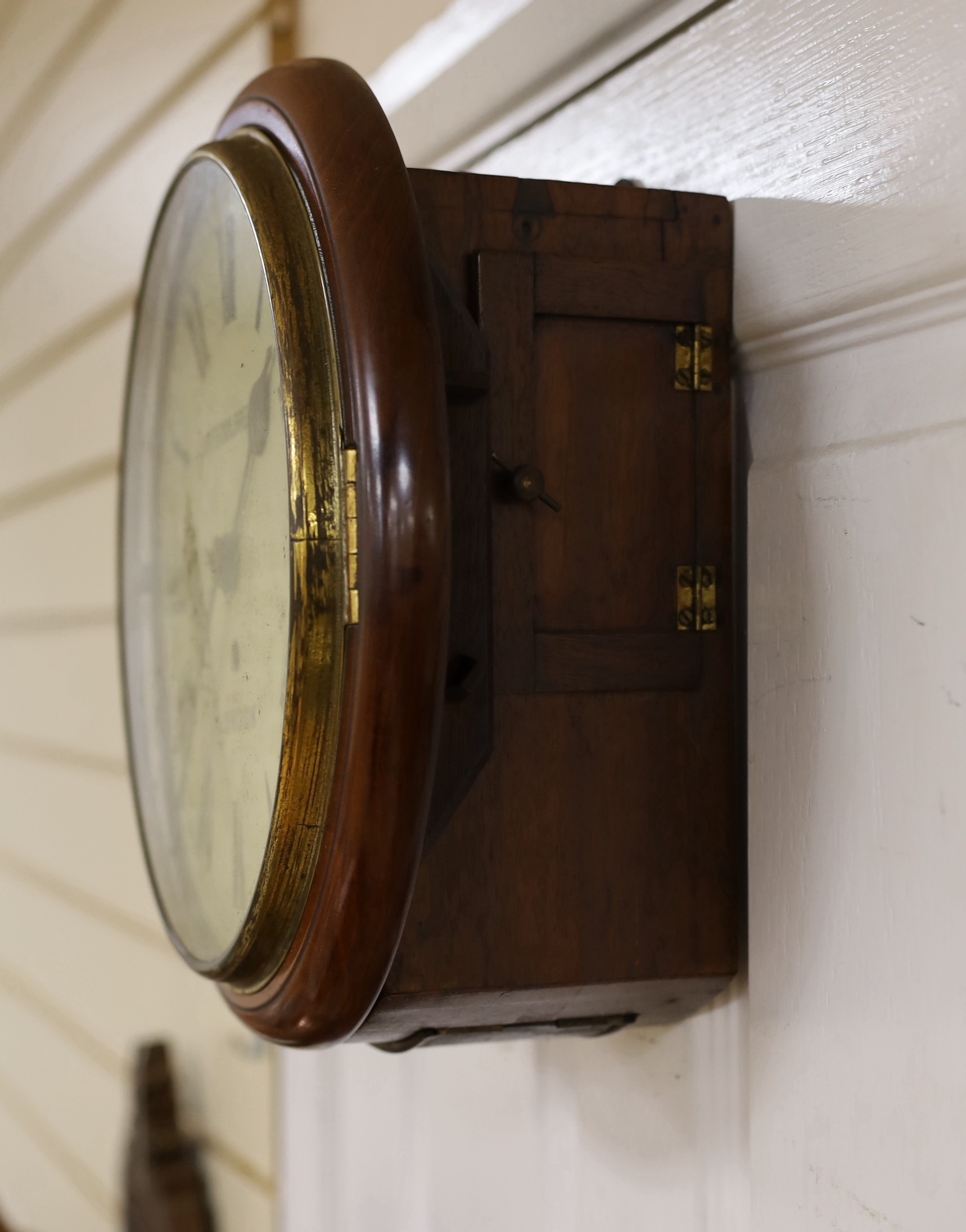 A late 19th/early 20th century Jas. Schoolbred mahogany wall dial clock